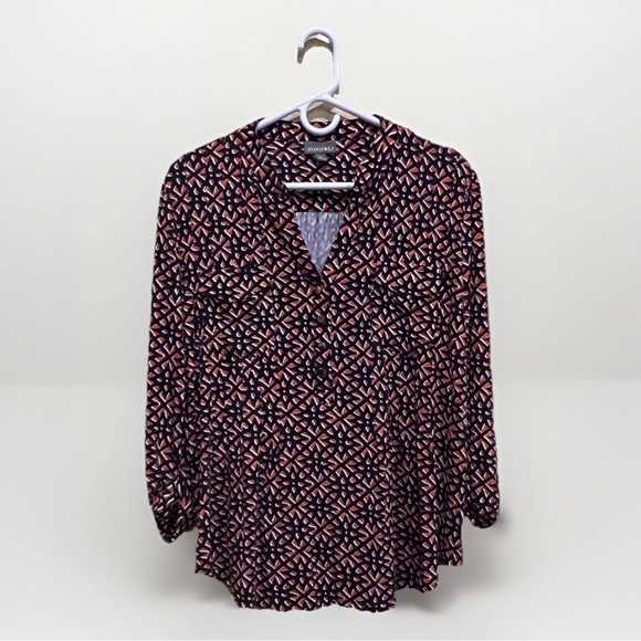 Roz & Ali Tops - Button Down Woman Blouse 3/4 Sleeve Geometric V-neck Size XL by Roz & Ali